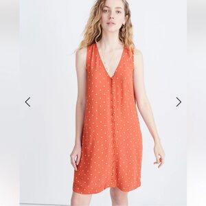 Madewell Heather button- front Orange Polka Dot Sleeveless Dress